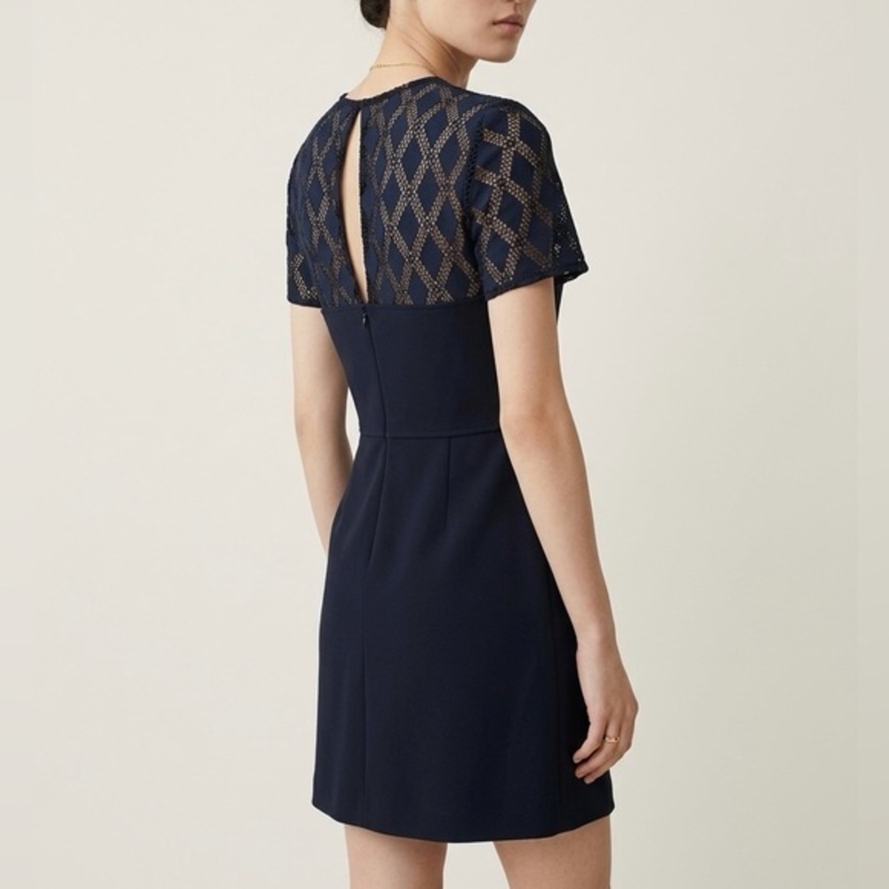 MAJE Rimini Navy Blue Diamond Guipure Lace Mini Dress